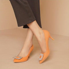 Crystal Decor Stiletto Heels Point Toe Pumps