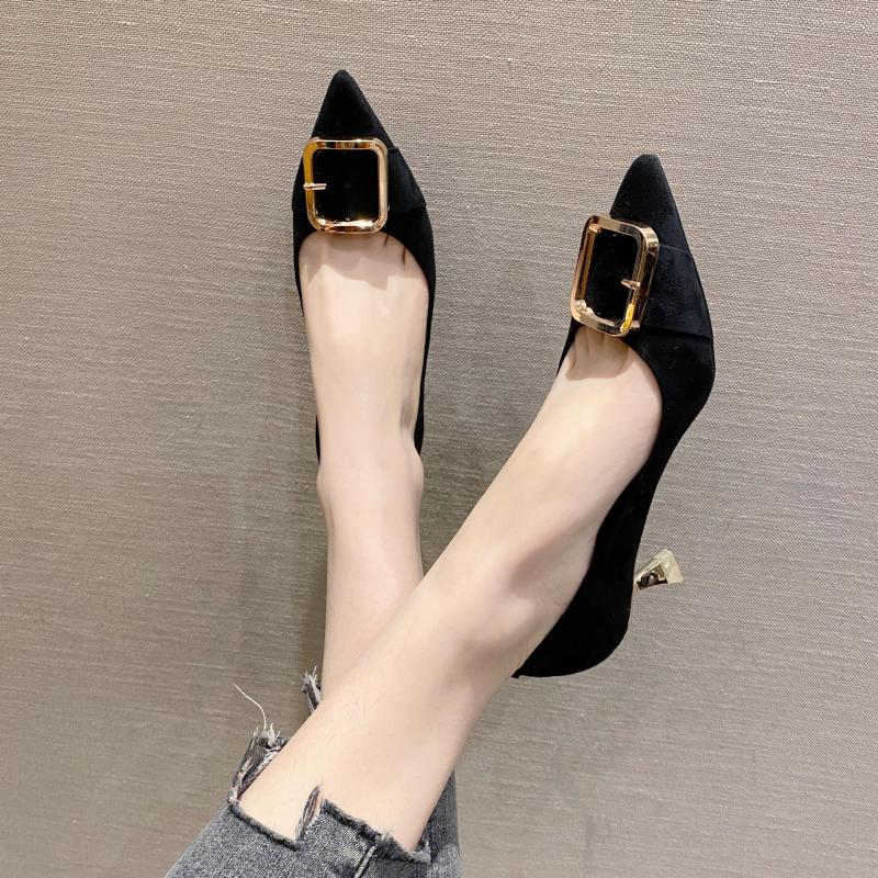 Women's Square Metal Mid Heel Pumps