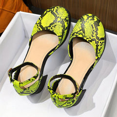 Snakeskin Chunky Heels Buckle Strap High Heels Dress Pumps