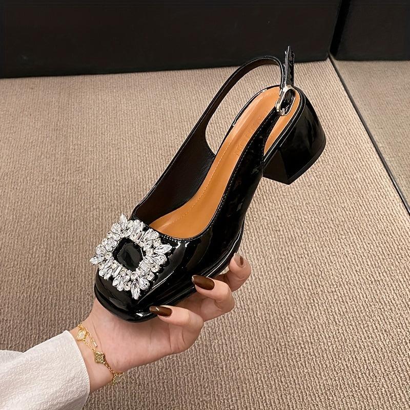 Women's Chunky Heel Sandals with Rhinestone Decor