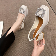 Women's Chunky Heel Sandals with Rhinestone Decor