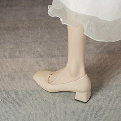 Women's Chunky Heeled Court Pumps Square Toe Solid Patent Leather Shoes