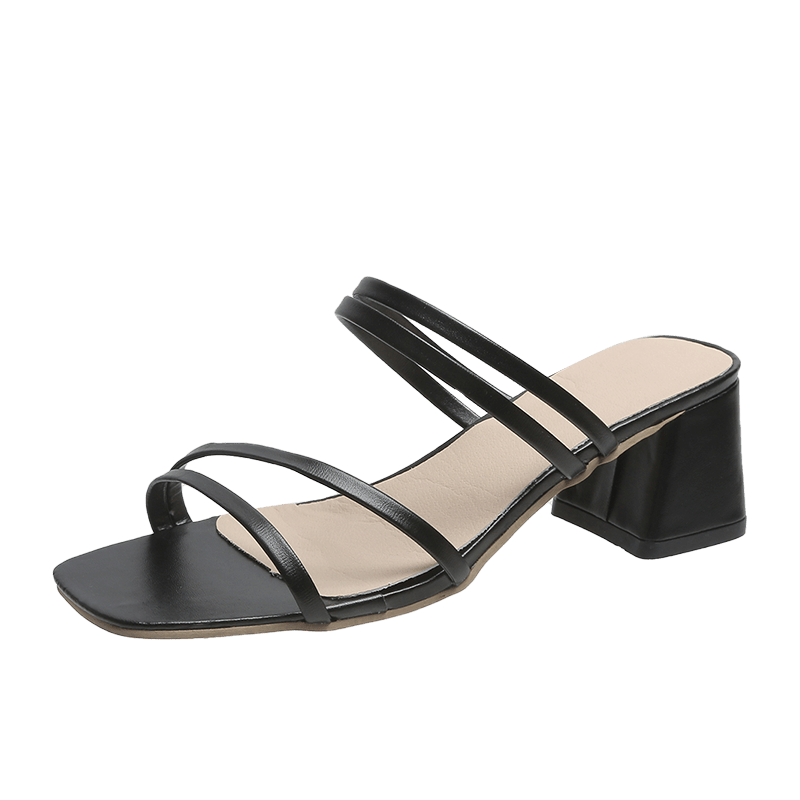 Block Heel Sandals Open Toe Slide Strap Women's Shoes