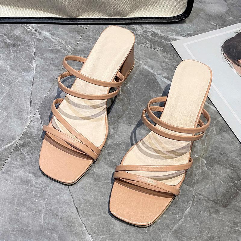 Block Heel Sandals Open Toe Slide Strap Women's Shoes