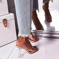Clear High Heel Sandals Square Open Toe Slip On Stylish Party Shoes