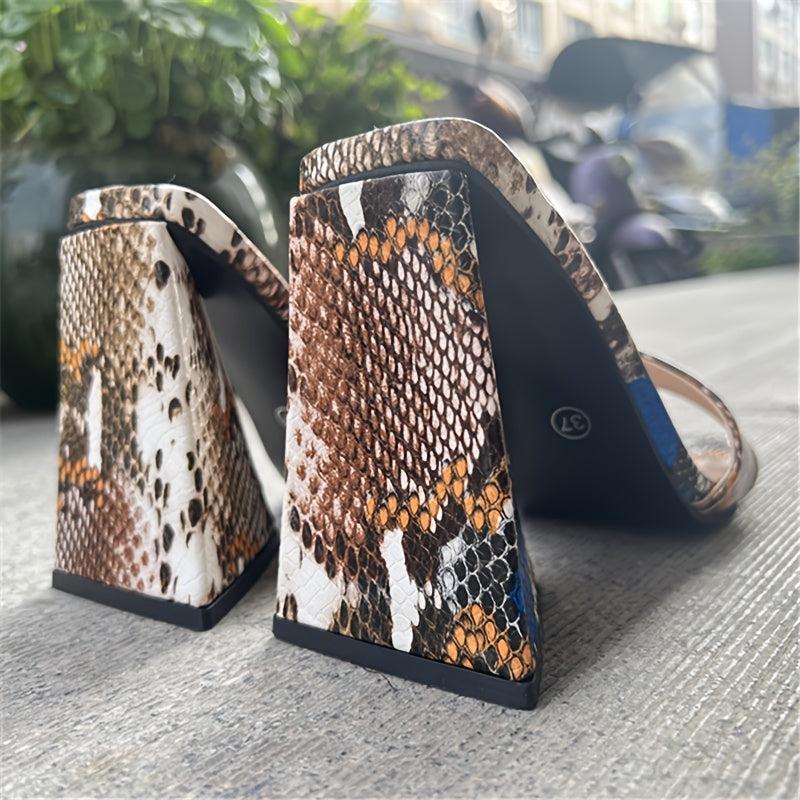 Women's Chunky High Heel Sandals - Peep Toe Square Toe