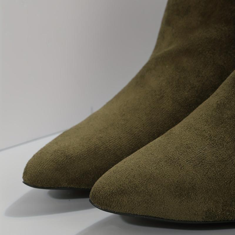 Women's Kitten Heel Ankle Boots Side Zipper Solid Point Toe Short Boots