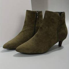 Women's Kitten Heel Ankle Boots Side Zipper Solid Point Toe Short Boots