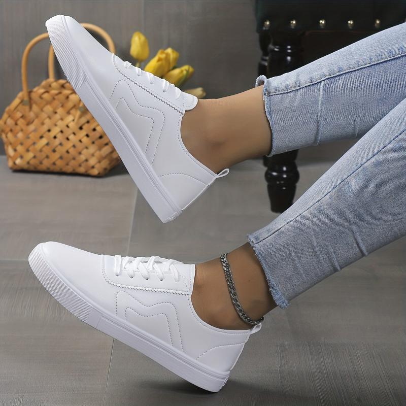 Women's PU Leather Lace Up Low Top Flat Shoes