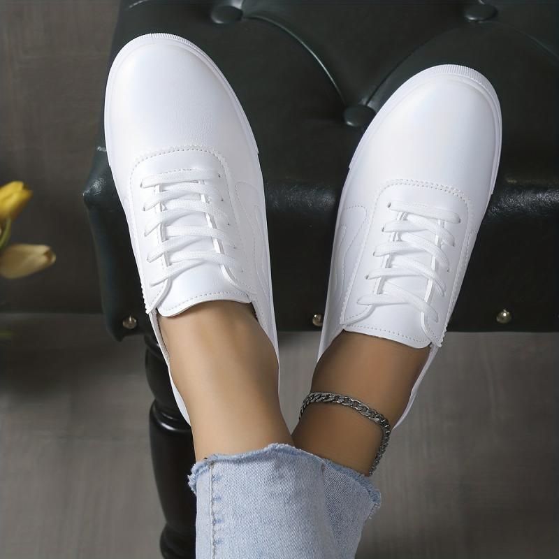 Women's PU Leather Lace Up Low Top Flat Shoes