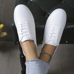 Women's PU Leather Lace Up Low Top Flat Shoes