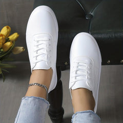 Women's PU Leather Lace Up Low Top Flat Shoes