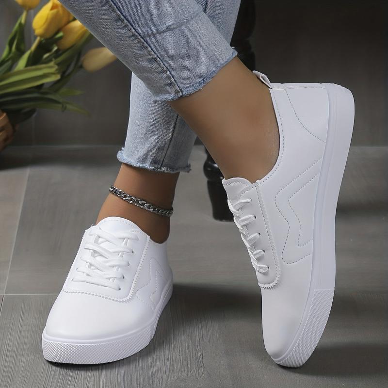 Women's PU Leather Lace Up Low Top Flat Shoes