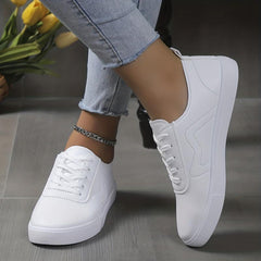 Women's PU Leather Lace Up Low Top Flat Shoes