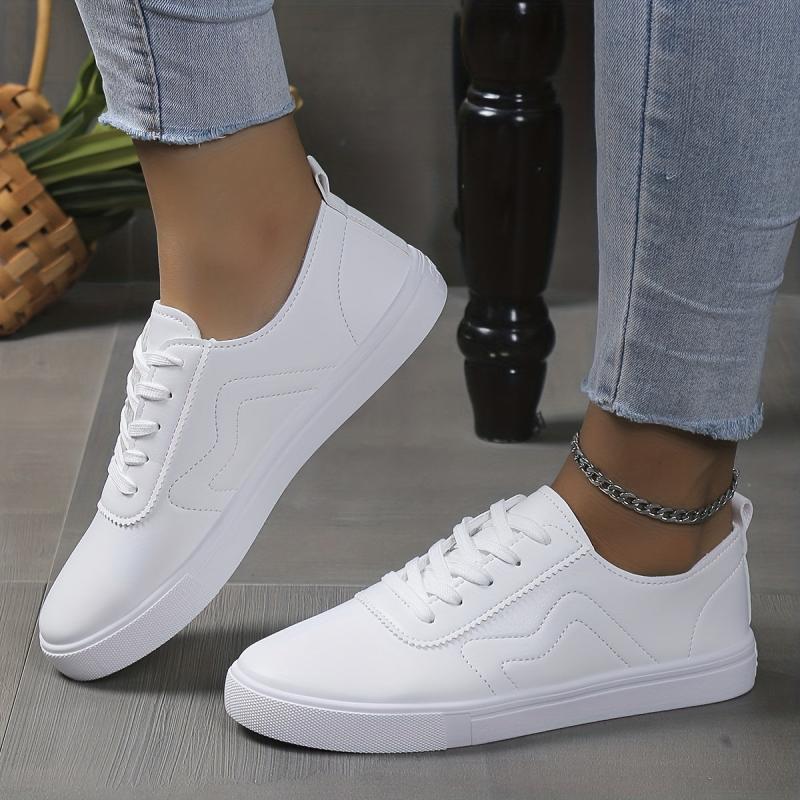 Women's PU Leather Lace Up Low Top Flat Shoes