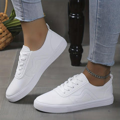Women's PU Leather Lace Up Low Top Flat Shoes