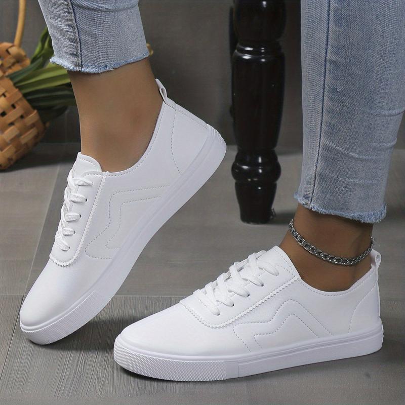 Women's PU Leather Lace Up Low Top Flat Shoes