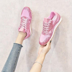 Women's Sequins Mesh Low Top Lace Up Running Shoes