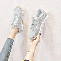 Women's Sequins Mesh Low Top Lace Up Running Shoes
