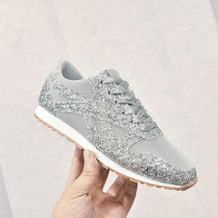 Women's Sequins Mesh Low Top Lace Up Running Shoes