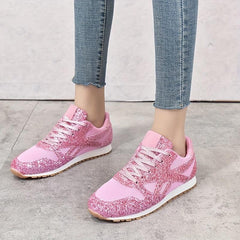 Women's Sequins Mesh Low Top Lace Up Running Shoes