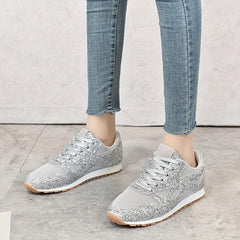 Women's Sequins Mesh Low Top Lace Up Running Shoes