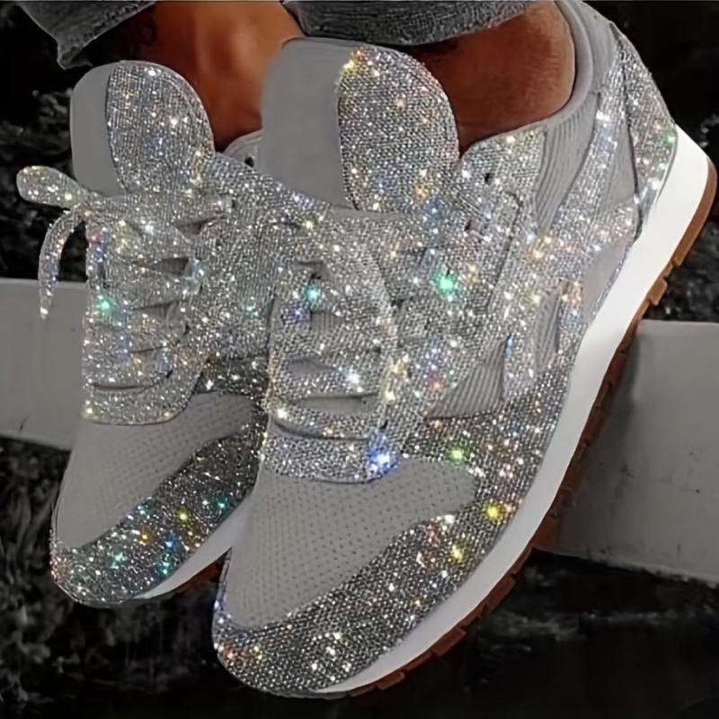 Women's Sequins Mesh Low Top Lace Up Running Shoes