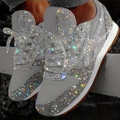 Women's Sequins Mesh Low Top Lace Up Running Shoes
