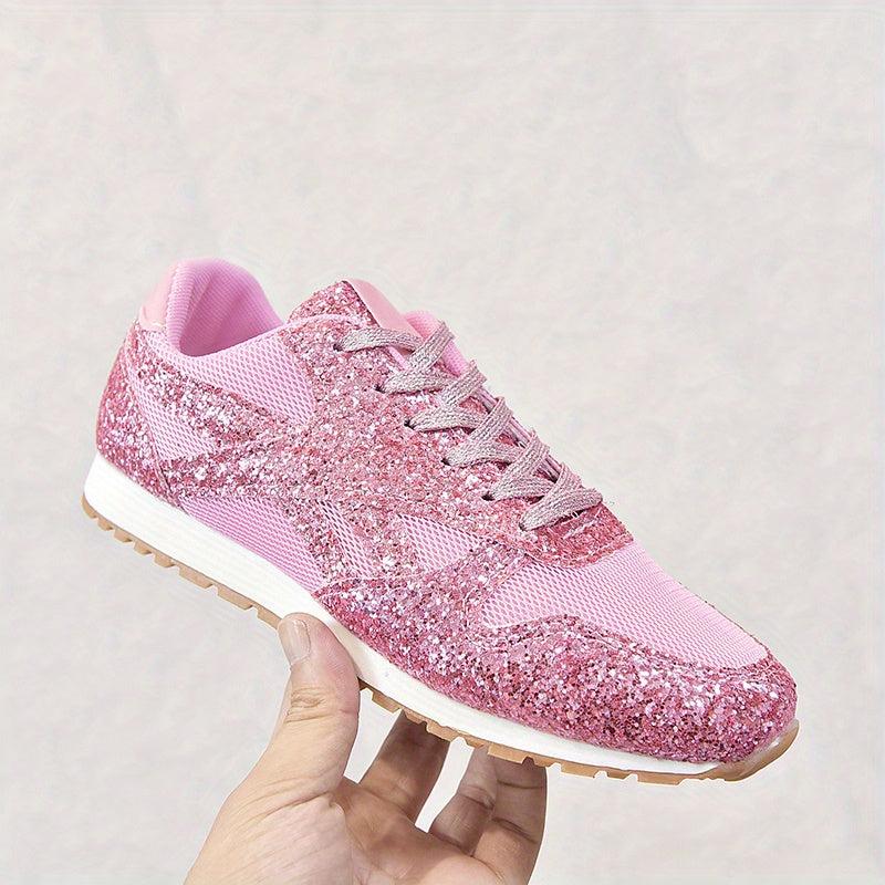 Women's Sequins Mesh Low Top Lace Up Running Shoes