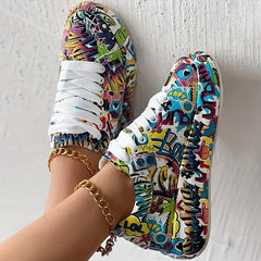 Graffiti Print Platform Sneakers Lace Up Low Top Sports Shoes