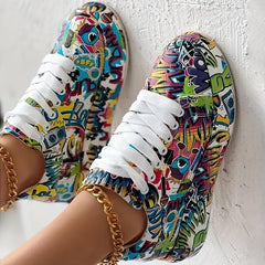 Graffiti Print Platform Sneakers Lace Up Low Top Sports Shoes