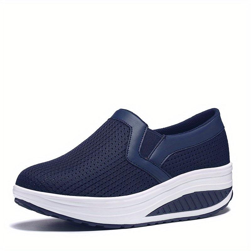 Women's Mesh Slip On Platform Sneakers Breathable Non slip Solid Rocking Shoes