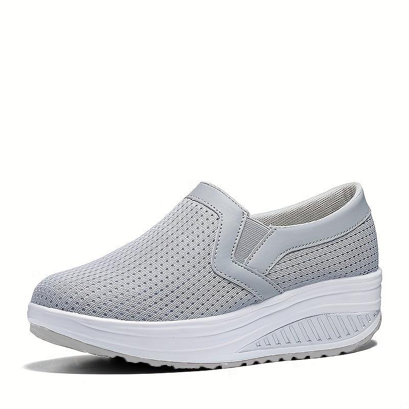 Women's Mesh Slip On Platform Sneakers Breathable Non slip Solid Rocking Shoes