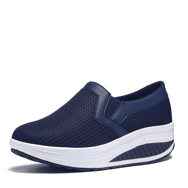 Women's Mesh Slip On Platform Sneakers Breathable Non slip Solid Rocking Shoes