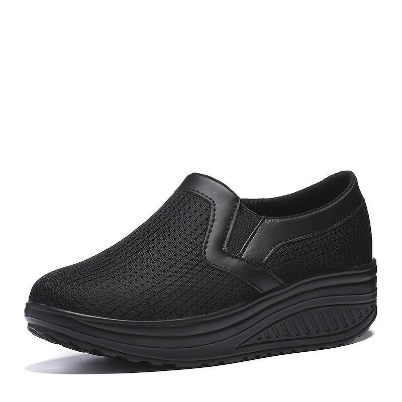 Women's Mesh Slip On Platform Sneakers Breathable Non slip Solid Rocking Shoes
