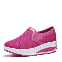 Women's Mesh Slip On Platform Sneakers Breathable Non slip Solid Rocking Shoes
