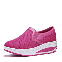 Women's Mesh Slip On Platform Sneakers Breathable Non slip Solid Rocking Shoes