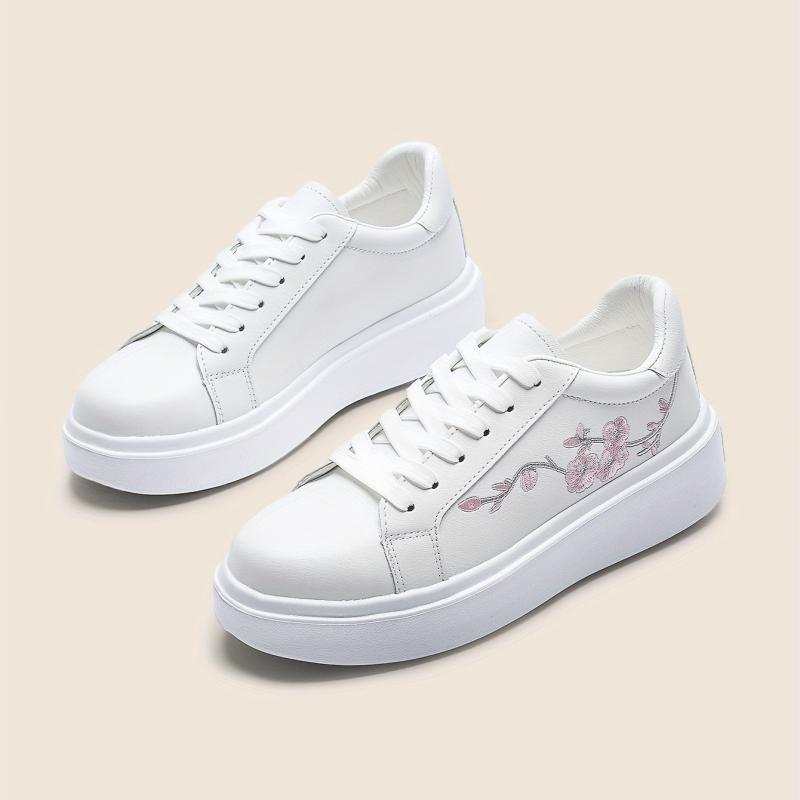 Floral Embroidered Low Top Sneakers Lace up Sports Shoes