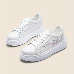 Floral Embroidered Low Top Sneakers Lace up Sports Shoes