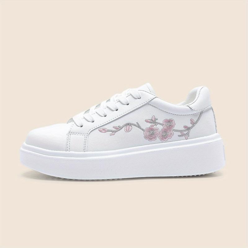 Floral Embroidered Low Top Sneakers Lace up Sports Shoes
