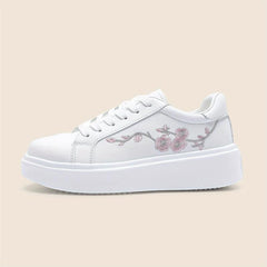 Floral Embroidered Low Top Sneakers Lace up Sports Shoes