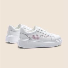 Floral Embroidered Low Top Sneakers Lace up Sports Shoes
