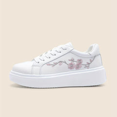 Floral Embroidered Low Top Sneakers Lace up Sports Shoes