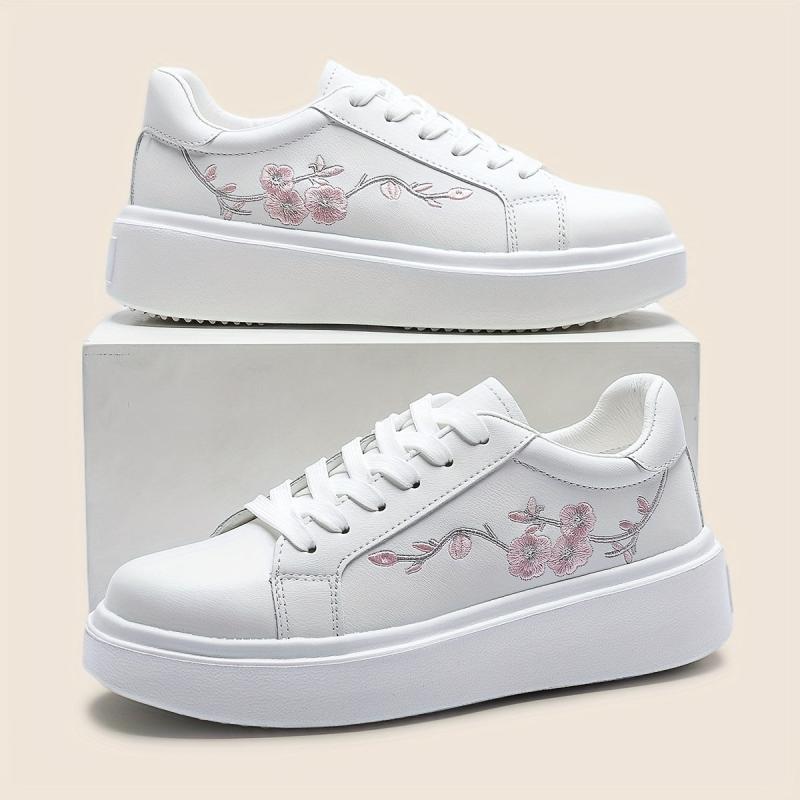 Floral Embroidered Low Top Sneakers Lace up Sports Shoes