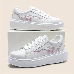 Floral Embroidered Low Top Sneakers Lace up Sports Shoes
