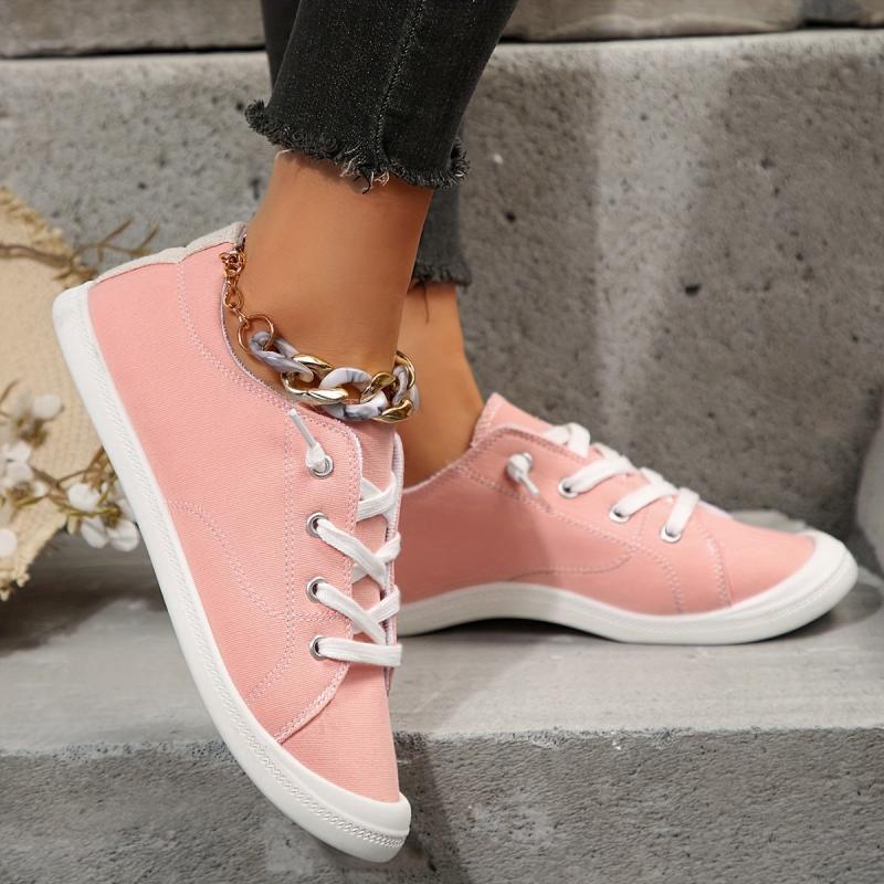 Women's Canvas Lace-Up Low Top Sneakers Lightweight & Breathable