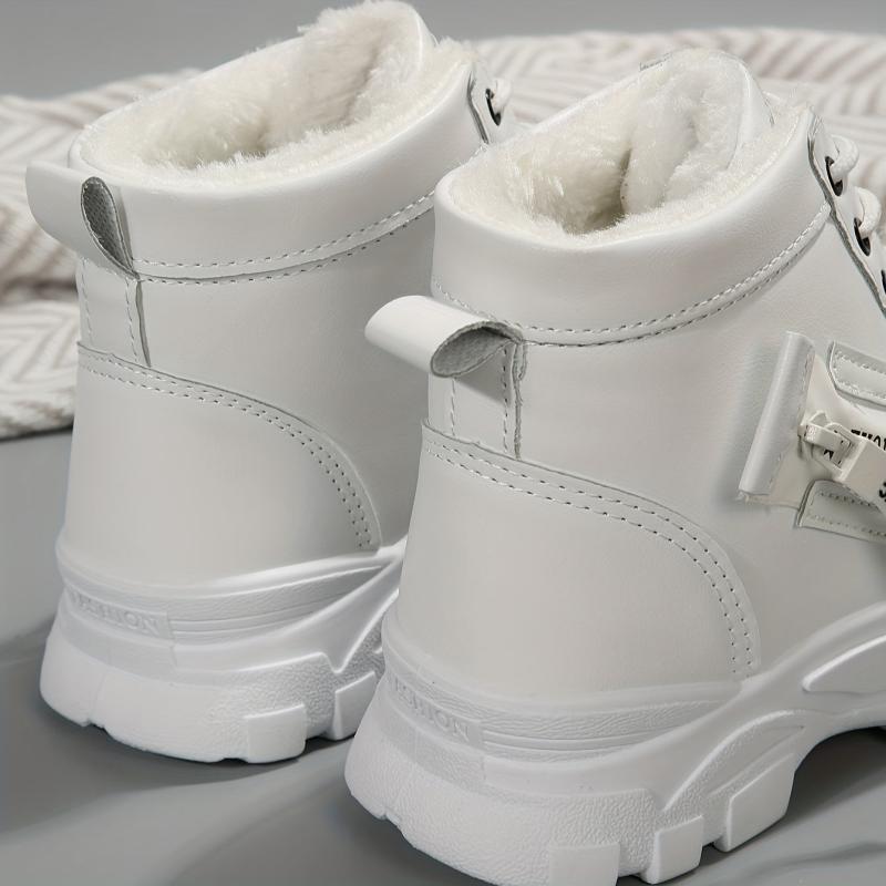 Plush Lined Winter Ankle Boots, Lace Up Side Zipper Short Boots