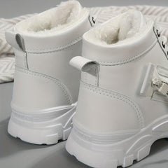 Plush Lined Winter Ankle Boots, Lace Up Side Zipper Short Boots