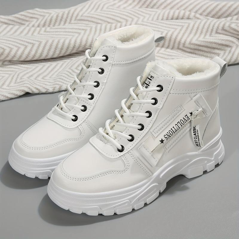 Plush Lined Winter Ankle Boots, Lace Up Side Zipper Short Boots