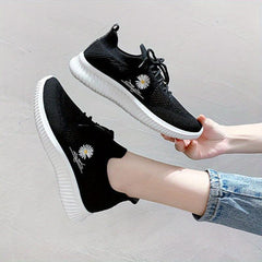 Women's Daisy Embroidered Sports Shoes Knitted Running Shoes